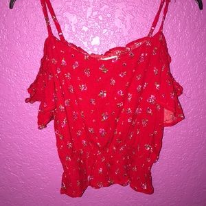 Off the shoulder red and floral tank top
